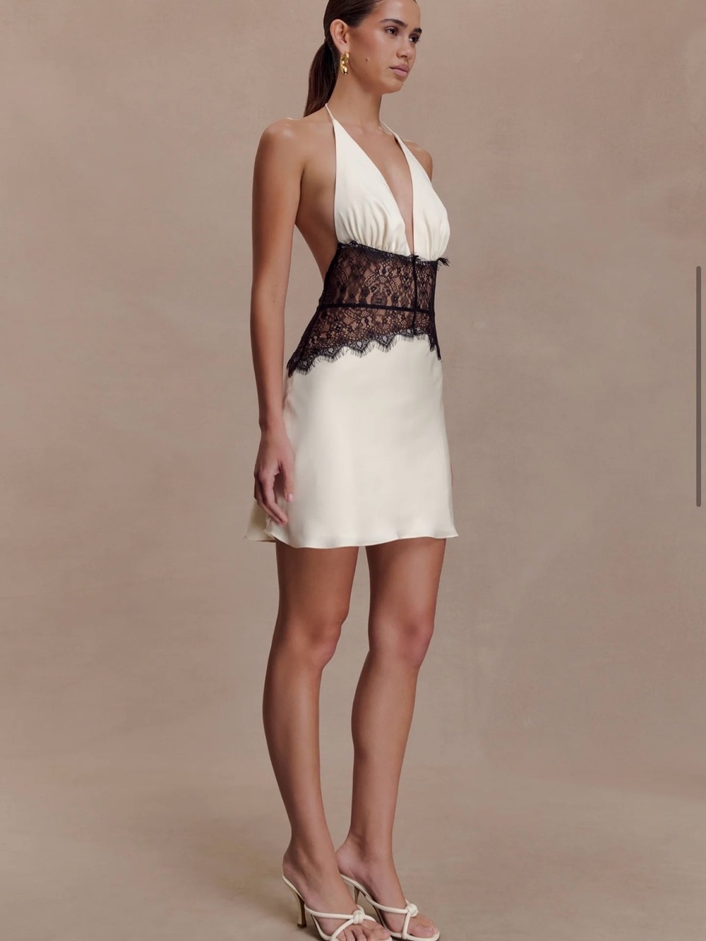 Meshki Cream Mini Dress with Black Lace Waist - Picture 3 of 6